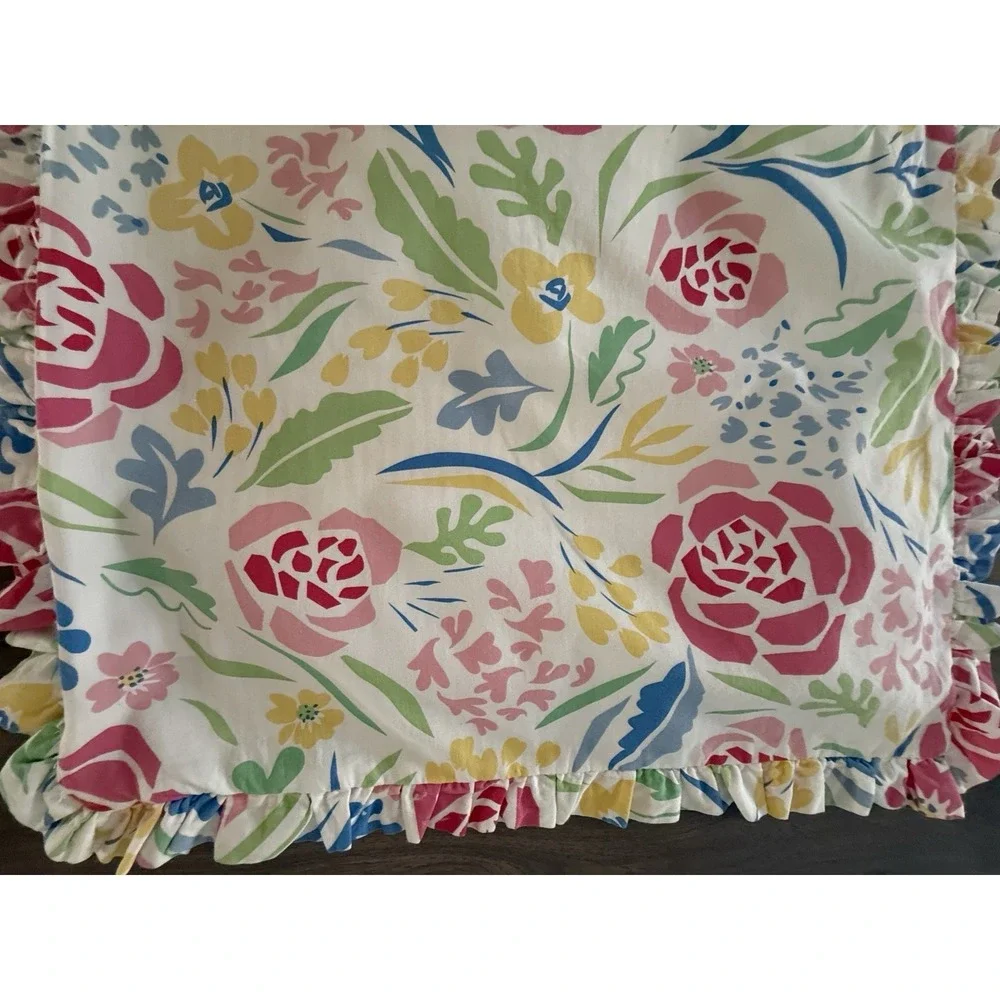 Southern Tide Kiawah Floral Pillow Shams (2) Reversible Pink Green Stripe Ruffle